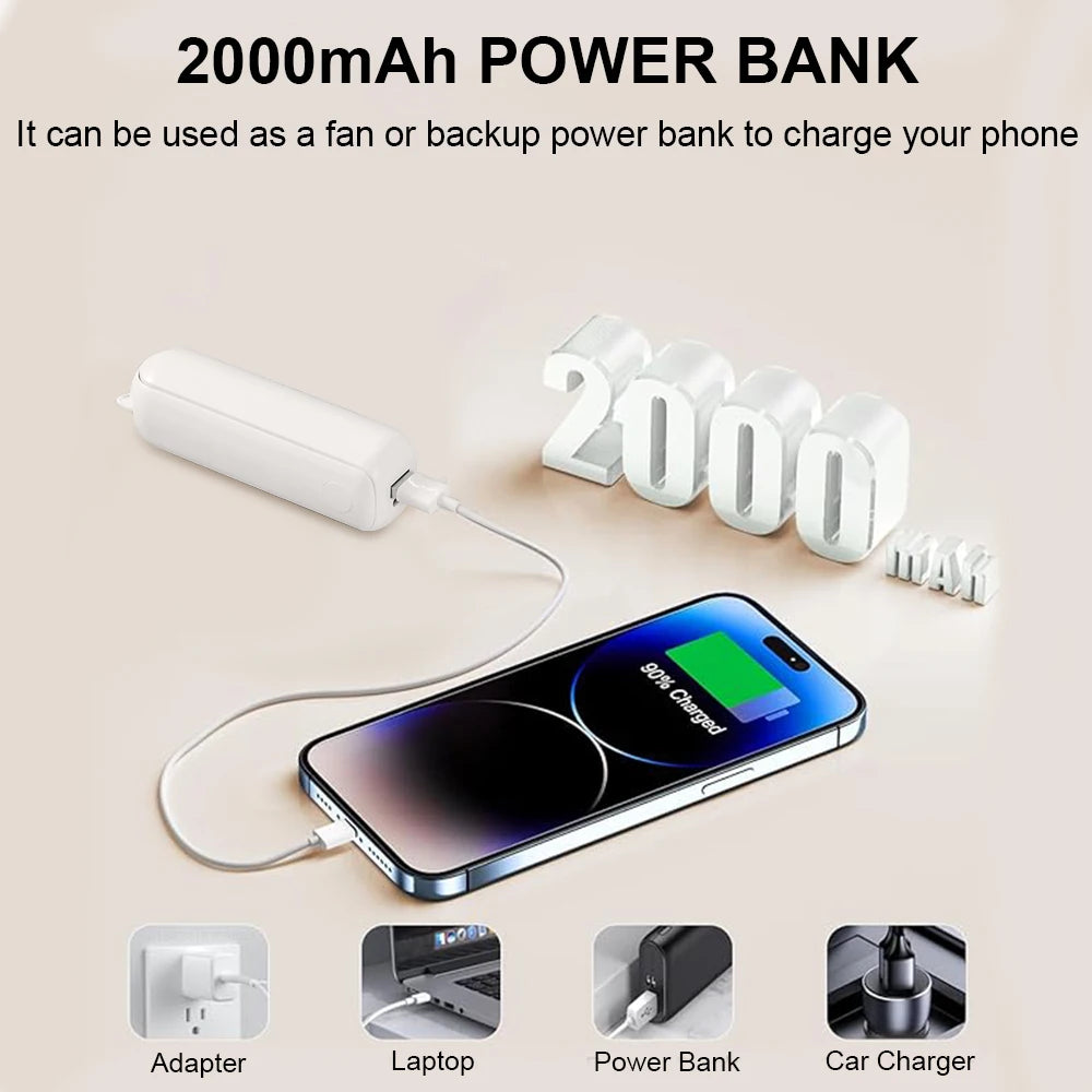 Stay Cool Anywhere with the 2000mAh USB Rechargeable Mini Handheld Fan - Your Perfect Travel Companion!