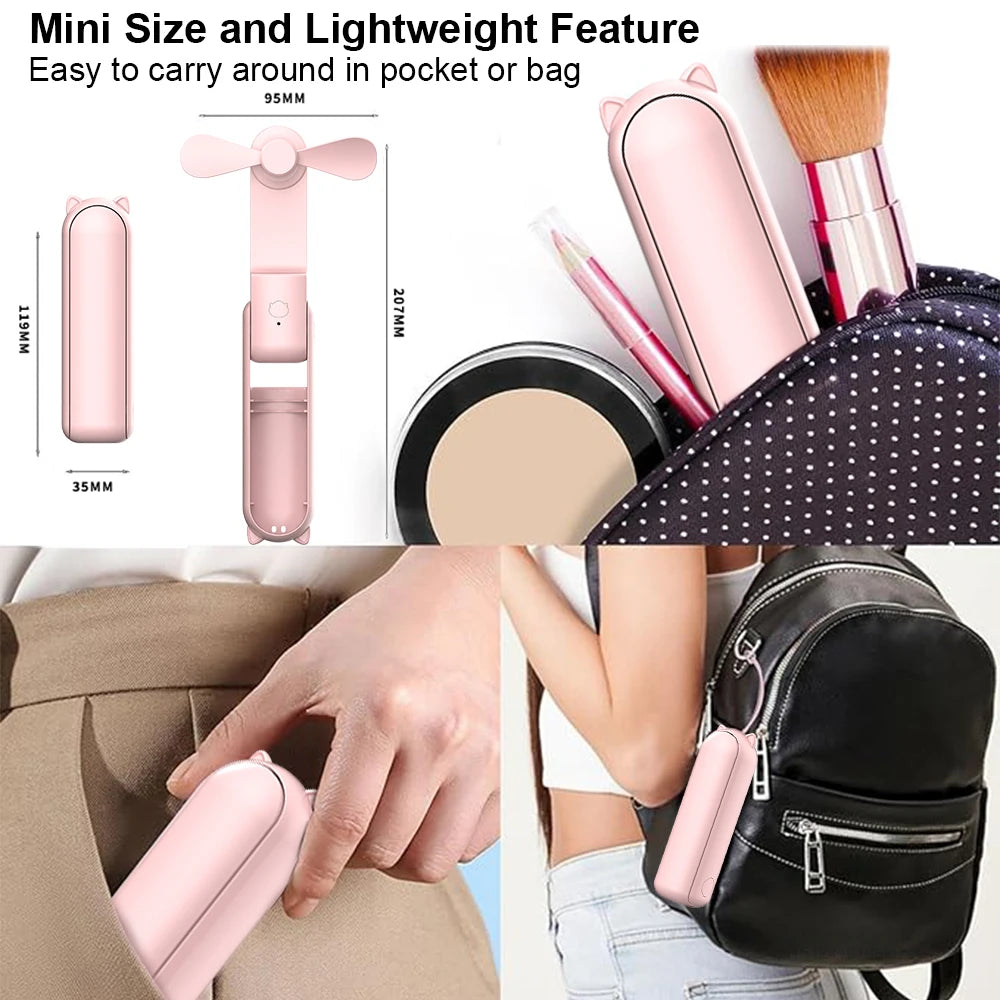 Stay Cool Anywhere with the 2000mAh USB Rechargeable Mini Handheld Fan - Your Perfect Travel Companion!